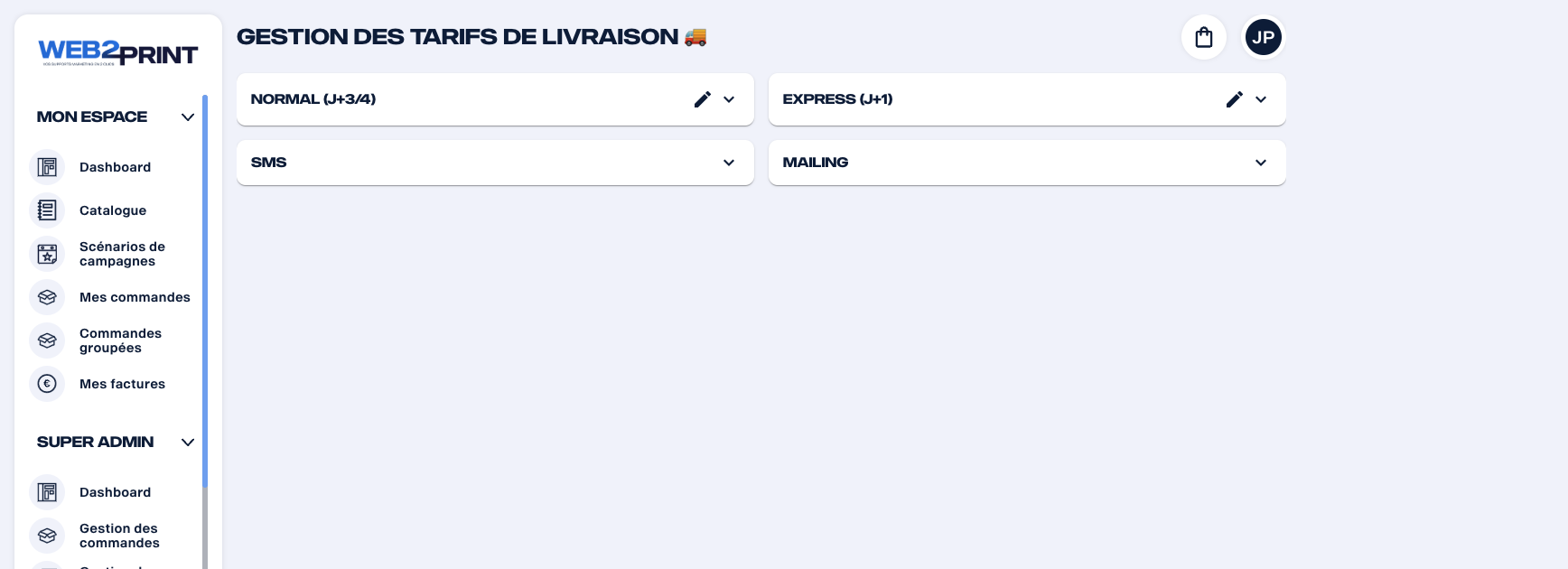 Gestion des tarifs de livraison