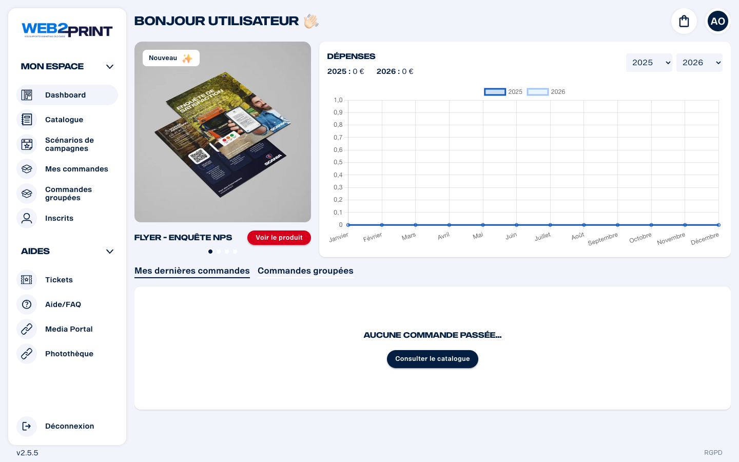 Menu Mon espace du rôle Utilisateur