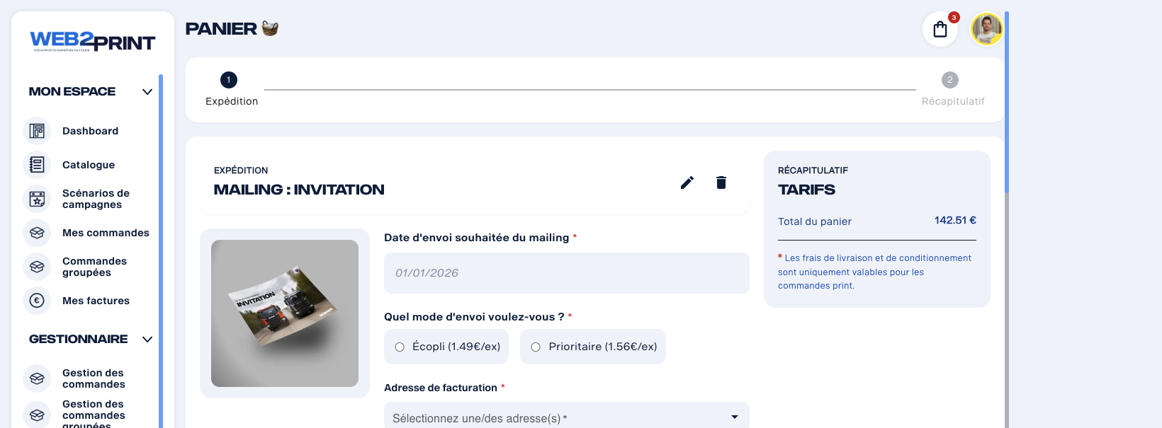 Panier côté Gestionnaire